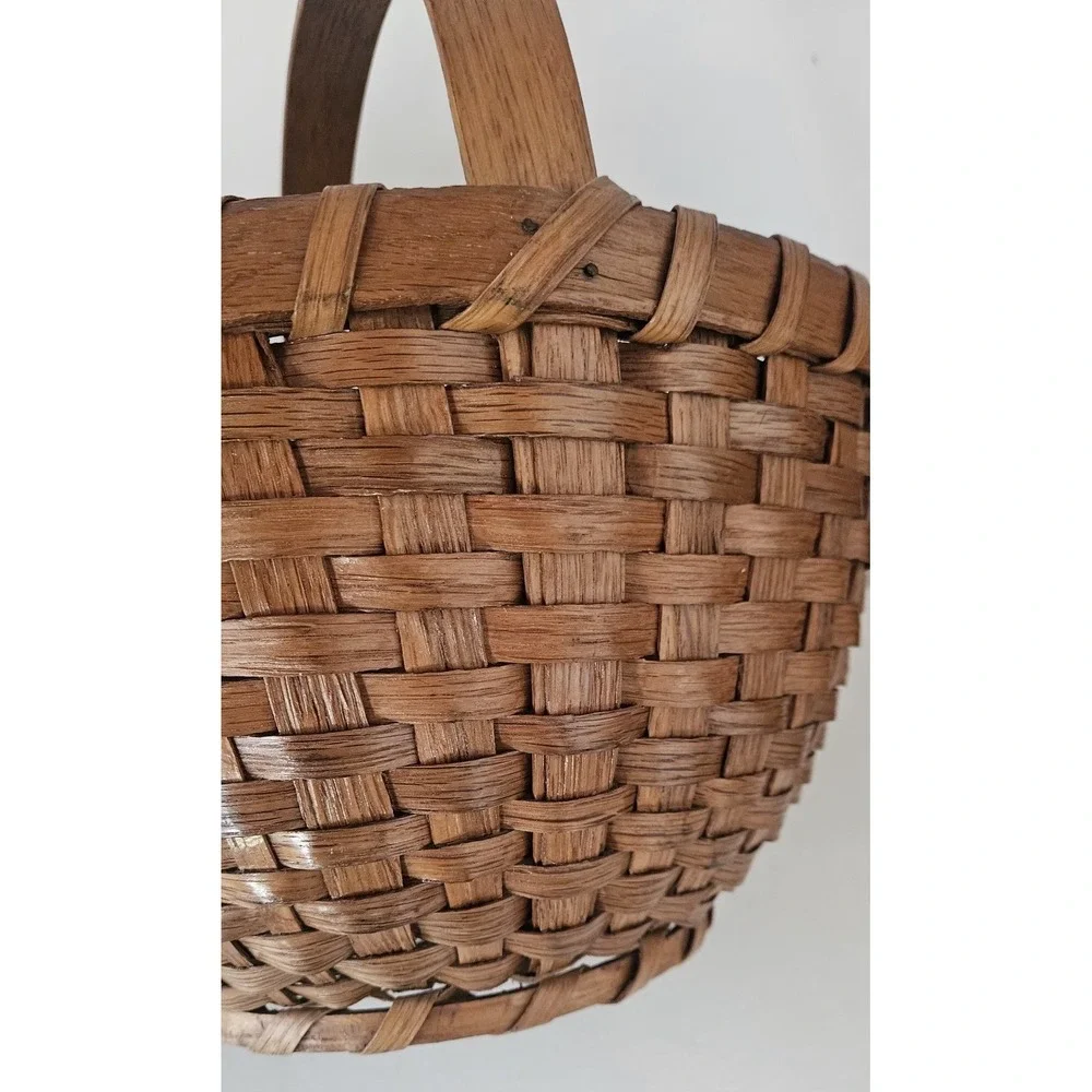 Early American Gathering Basket Bentwood Handle Primitive Antique
